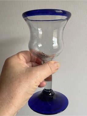 Hand blown vintage Mexican cobalt blue wine or water glasses, set of 2